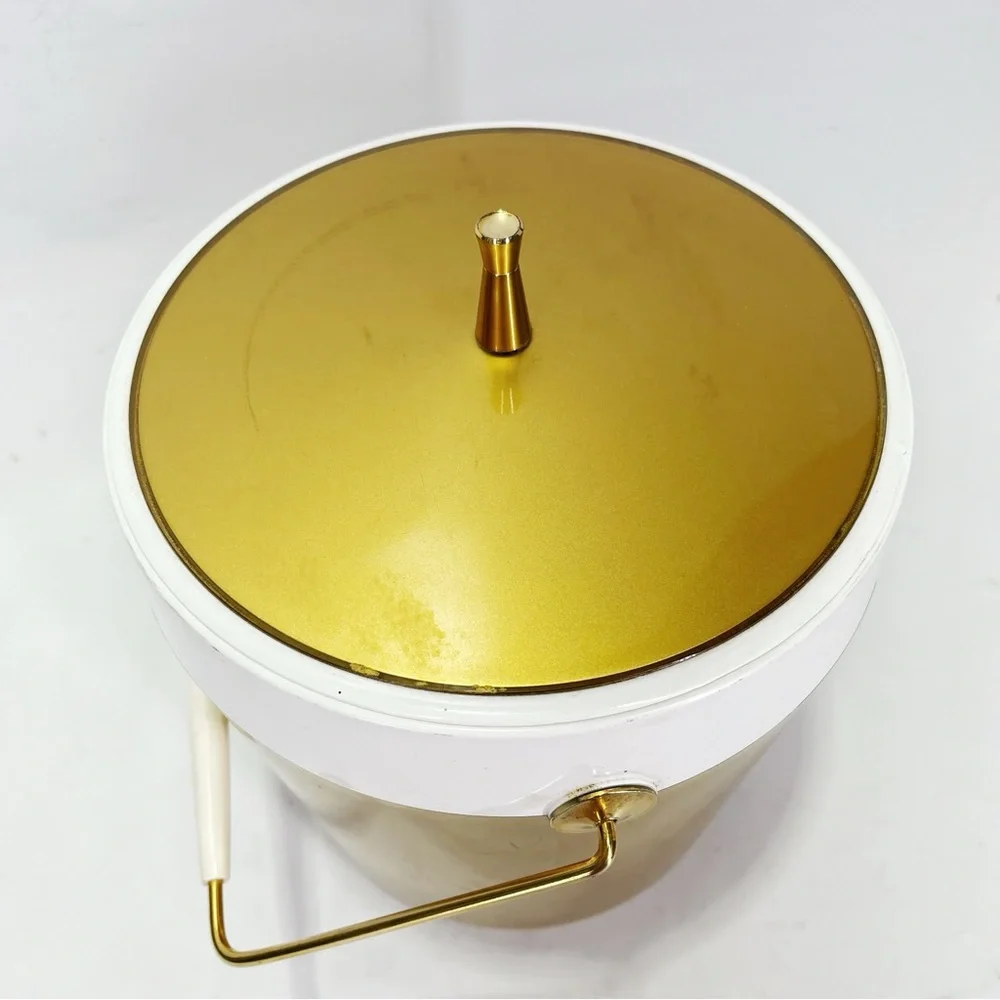 West Bend Gold & White Ice Bucket Retro Mid Century Thermo-Serv Bar Vintage